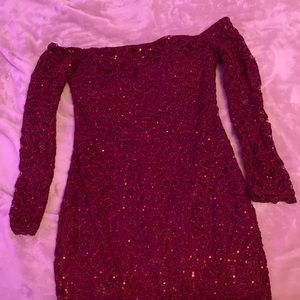 Sequined, floral patterned dress, burgundy colored